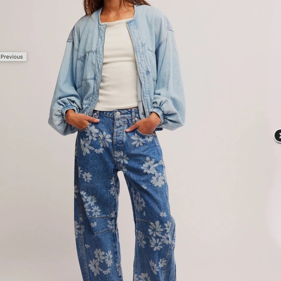 We The Free Denim - Mid-Rise Floral Print Wide-Leg Jeans - Blue